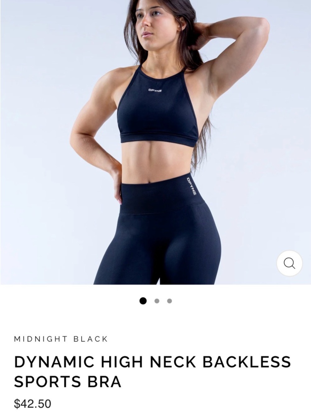 Dynamic High Neck Backless Sports Bra in Midnight Black